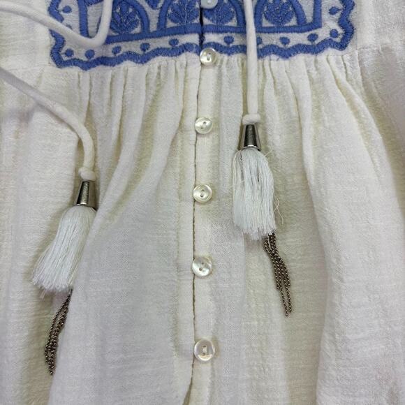 SCARLETT POPPIES Naxos Emroidered Balloon Sleeve Bohemiam Top Blouse Size XS - Picture 5 of 13